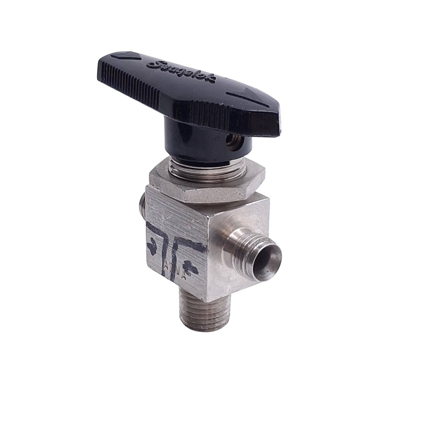 Used Swagelok SS-43XS4-S4-M4 Instrument Ball Valve, 3-Way, 1/4in Swagelok To NPT