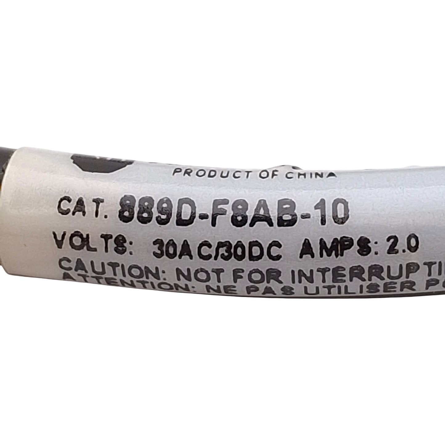 Used Allen Bradley 889D-F8AB-10 Cordset, 30VAC/DC 2A, M12 8-Pin QD Female, 10ft