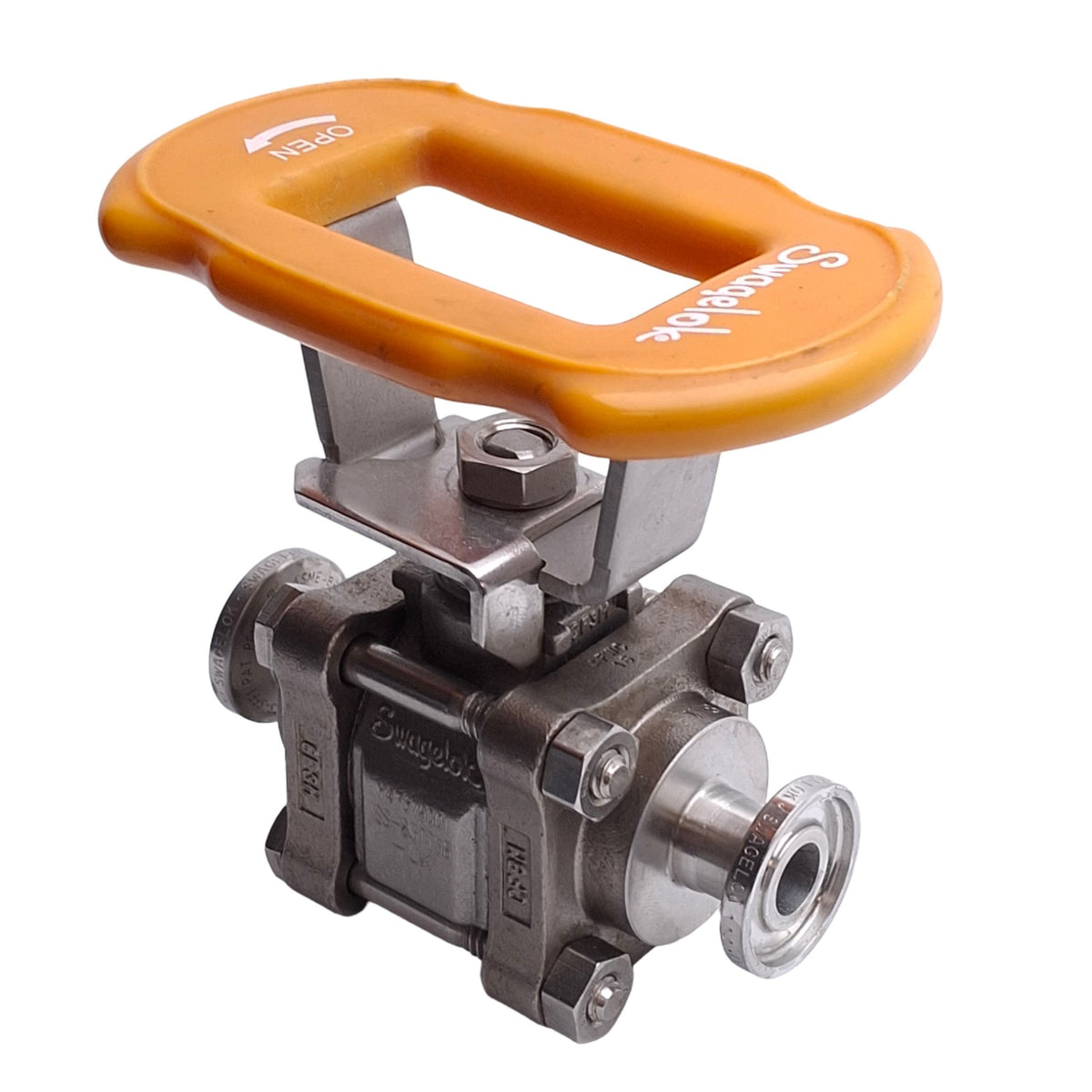 Used Swagelok SS-63TTS8 Stainless Steel 3-Piece Ball Valve, 1/2in Sanitary, 300 psig