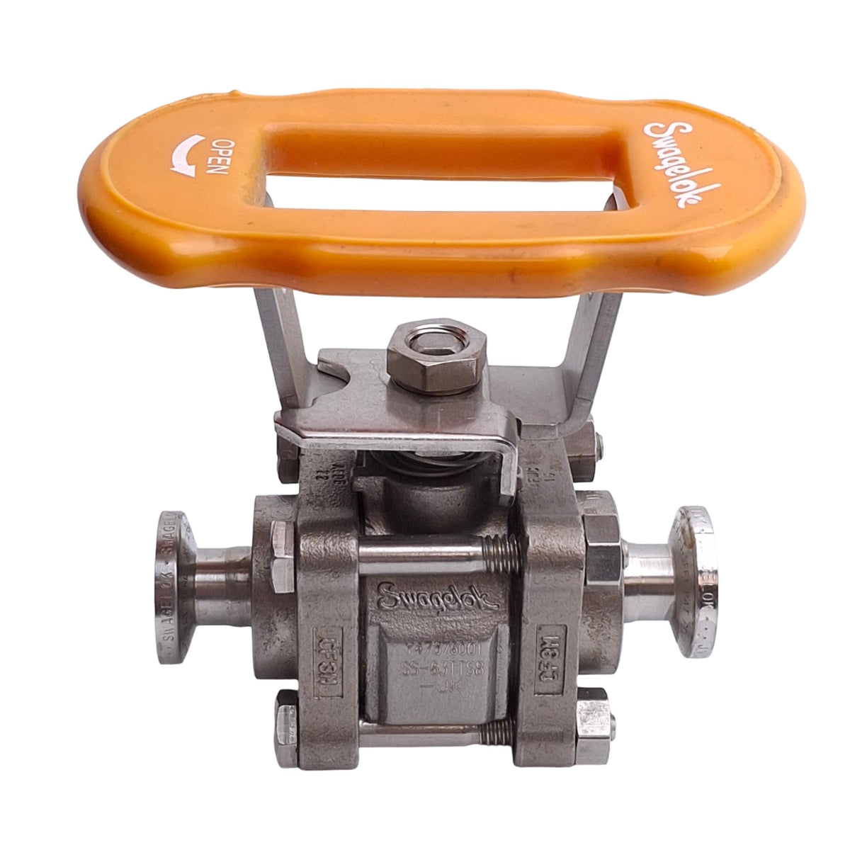 Used Swagelok SS-63TTS8 Stainless Steel 3-Piece Ball Valve, 1/2in Sanitary, 300 psig