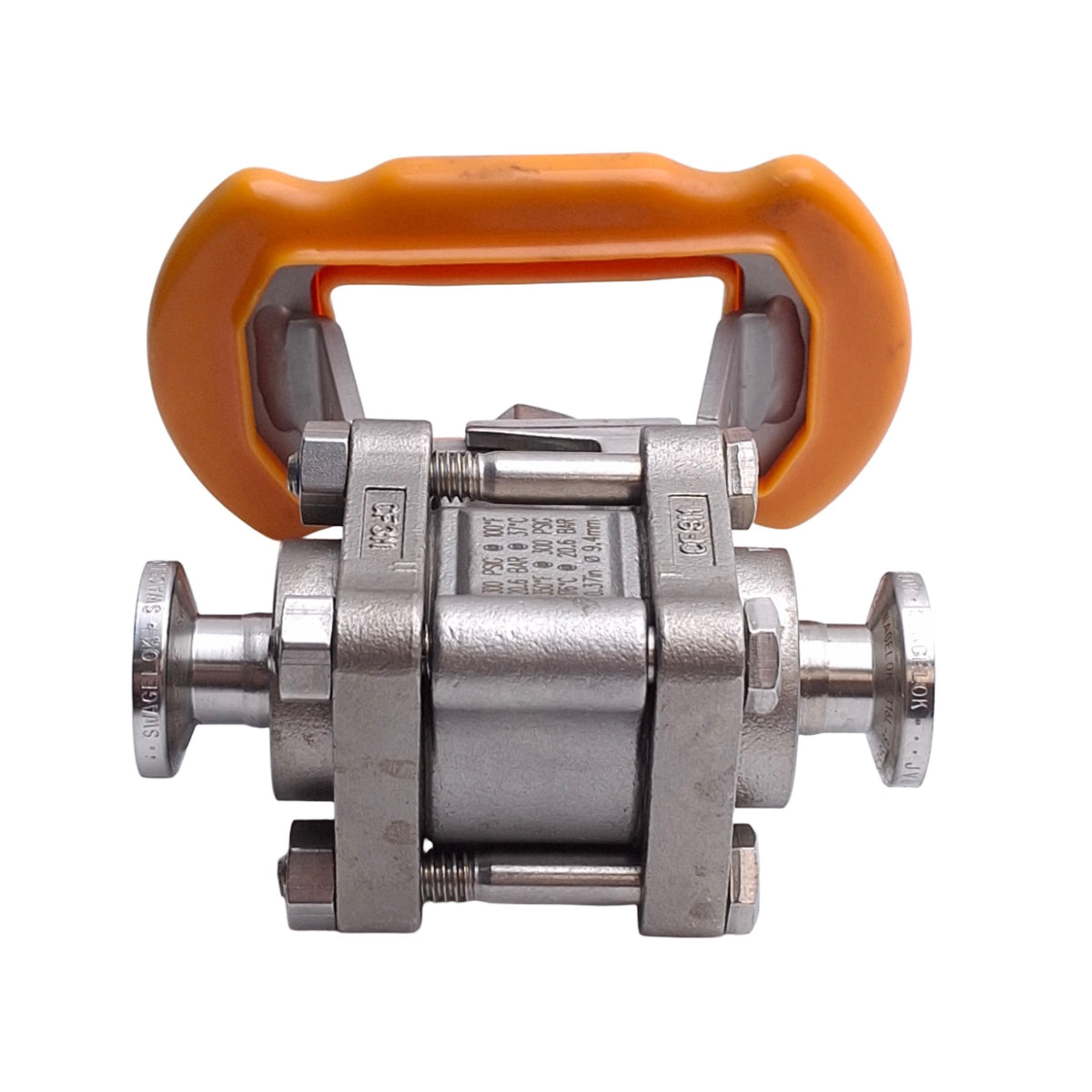Used Swagelok SS-63TTS8 Stainless Steel 3-Piece Ball Valve, 1/2in Sanitary, 300 psig