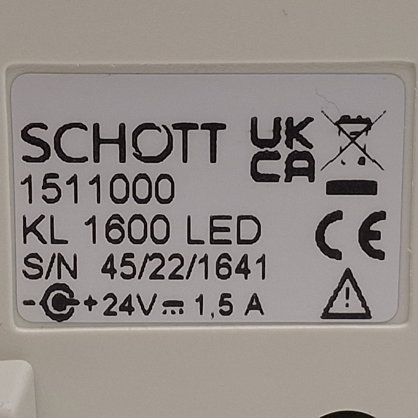 Used Schott KL 1600 LED Fiber Optic Light Source, White 5600K, ø10mm Output, 24VDC
