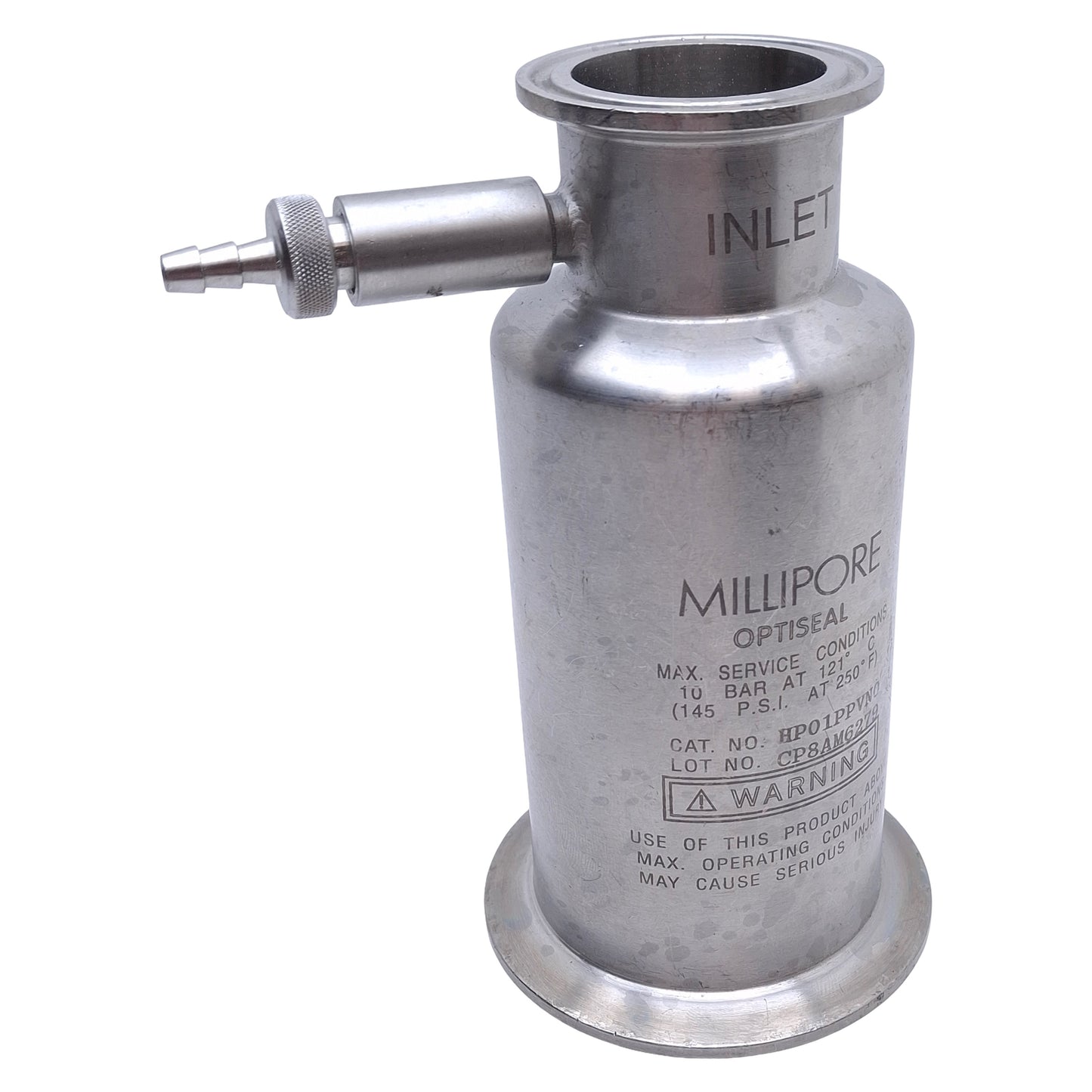Used Millipore HP01PPVN0 Optiseal In-Line Cartridge Housing 1-1/2" Tri-Clamp Inlet