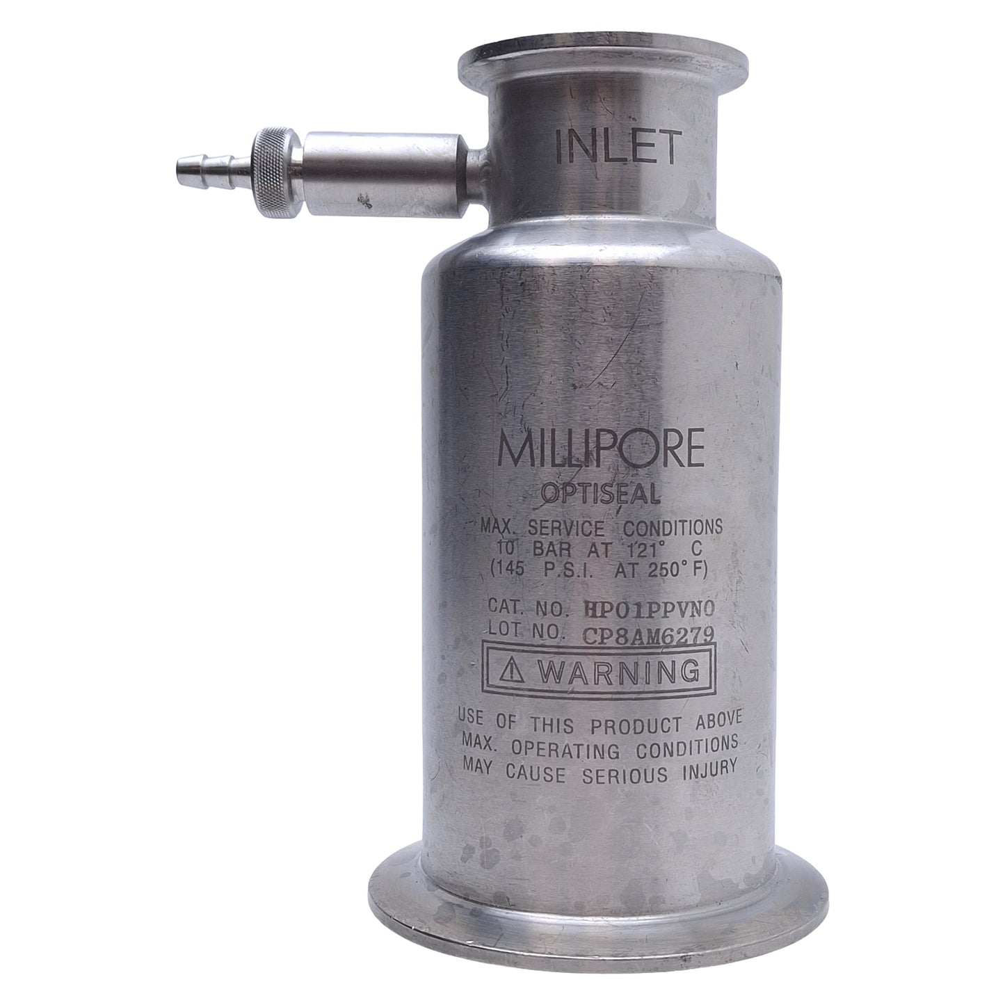 Used Millipore HP01PPVN0 Optiseal In-Line Cartridge Housing 1-1/2" Tri-Clamp Inlet