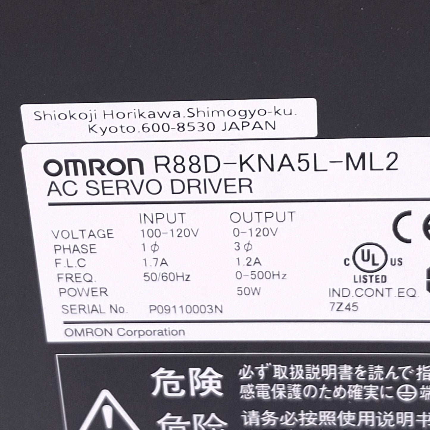Used Omron R88D-KNA5L-ML2 AC Servo Driver, 3ph 0-120VAC 0-500Hz Out, 50W Max