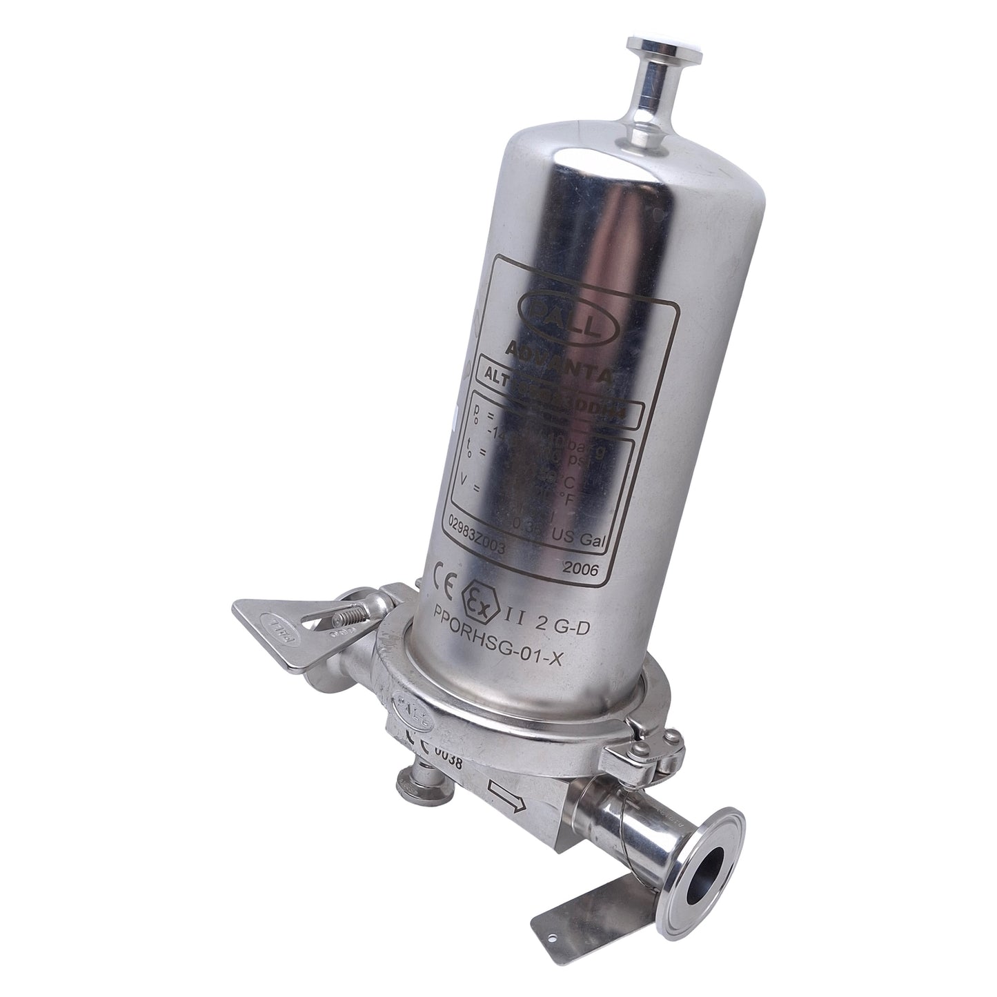Used PALL ALT105G23DDH4 Sanitary Filter Housing, 5in, Vent/Drain D *Missing Vent Cap*