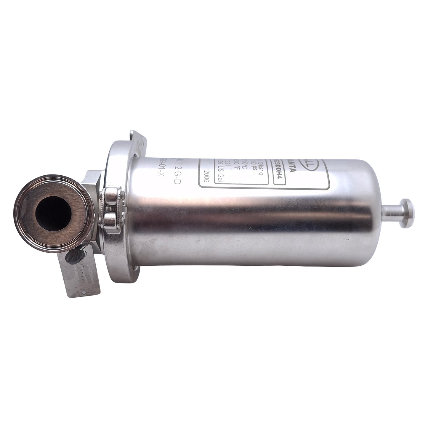 Used PALL ALT105G23DDH4 Sanitary Filter Housing, 5in, Vent/Drain D *Missing Vent Cap*