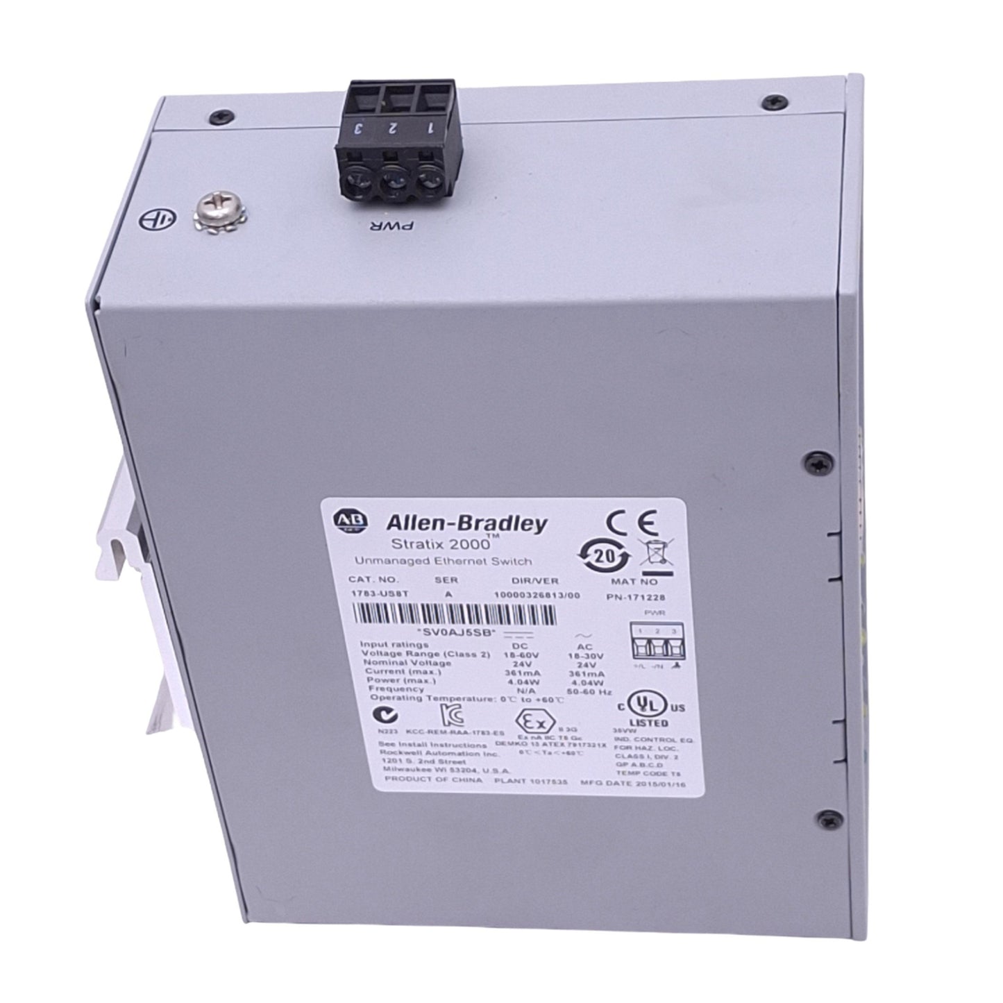 Used Allen Bradley 1783-US8T Stratix 2000 Ethernet Switch, 8-Port 10/100Mbps RJ45