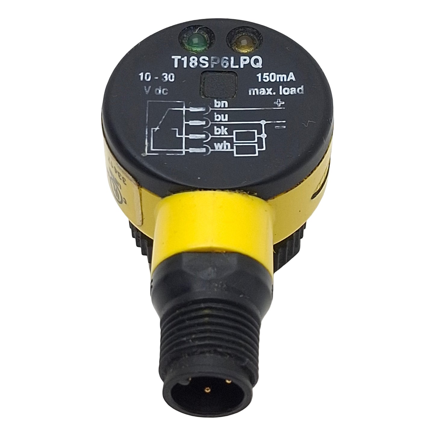 Used Banner T18SP6LPQ Photoelectric Sensor, PNP, 2m Range, 10-30VDC, 4-Pin M12 M, M18
