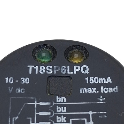 Used Banner T18SP6LPQ Photoelectric Sensor, PNP, 2m Range, 10-30VDC, 4-Pin M12 M, M18
