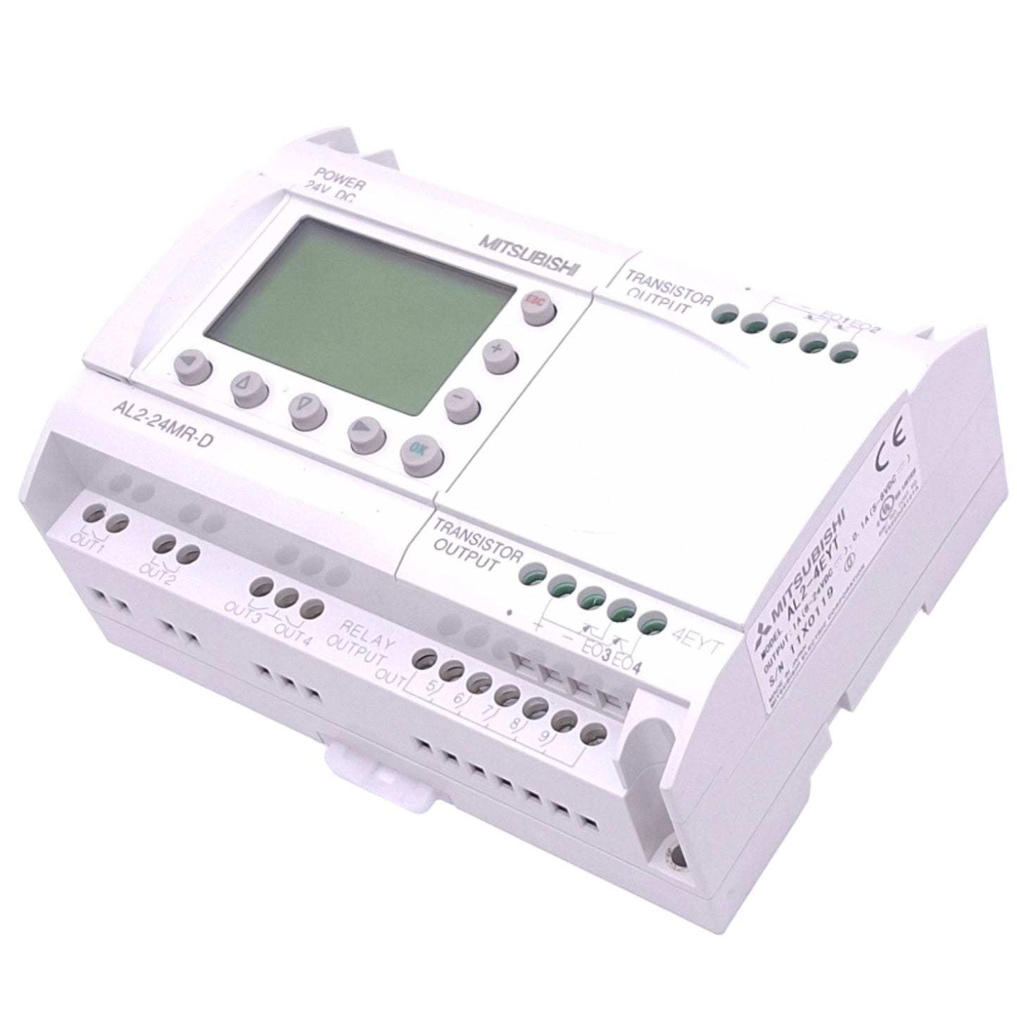 Used Mitsubishi AL2-24MR-D Control Unit for MELSEC-F Alpha2 PLC, 24DI/O 8AI, 24VDC