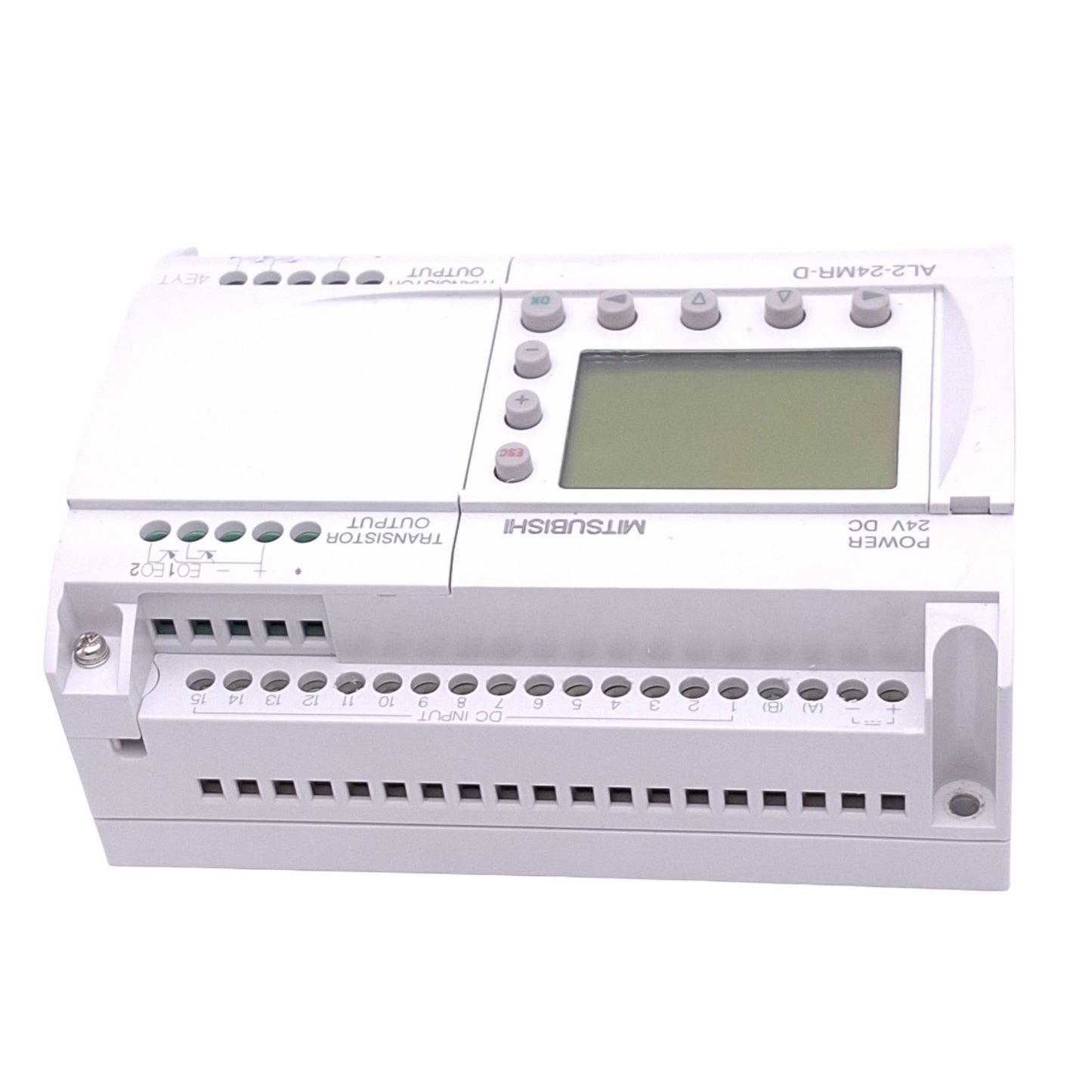 Used Mitsubishi AL2-24MR-D Control Unit for MELSEC-F Alpha2 PLC, 24DI/O 8AI, 24VDC