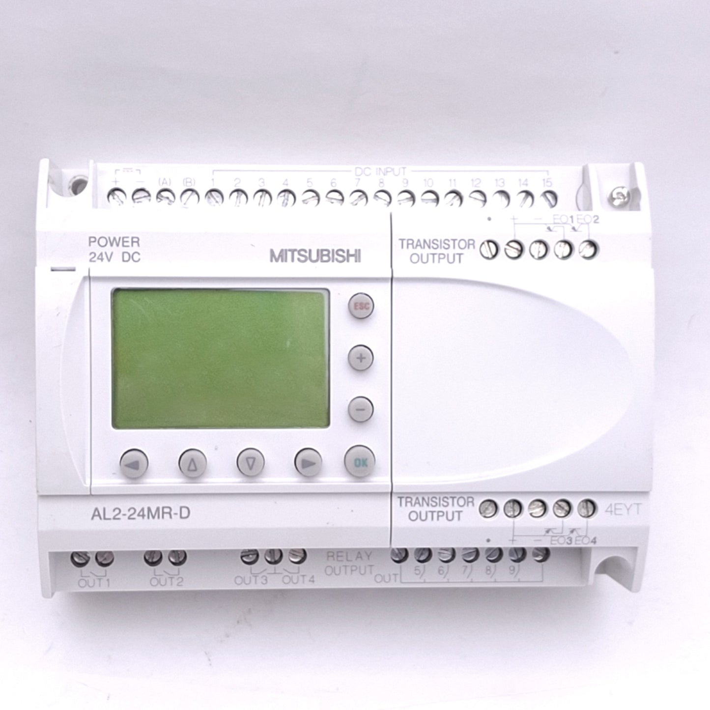 Used Mitsubishi AL2-24MR-D Control Unit for MELSEC-F Alpha2 PLC, 24DI/O 8AI, 24VDC