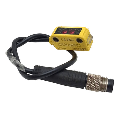 Used Banner Q12RB6RQ Photoelectric Sensor, PNP/NPN, 2m Range, 10-30VDC, 4-Pin M8, 6in