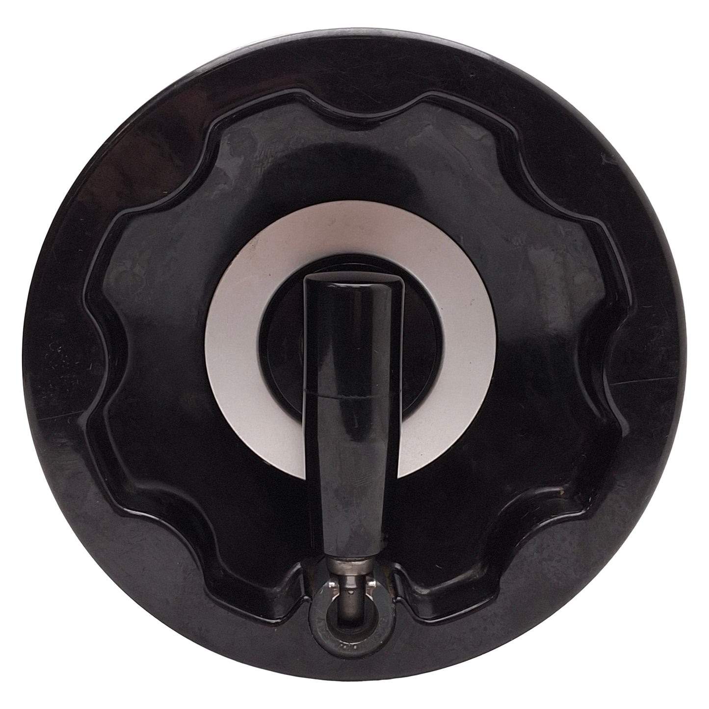 Used Elesa Solid Handwheel w/ Fold-Away Handle, ø150mm OD, ø5/8in Bore, Black