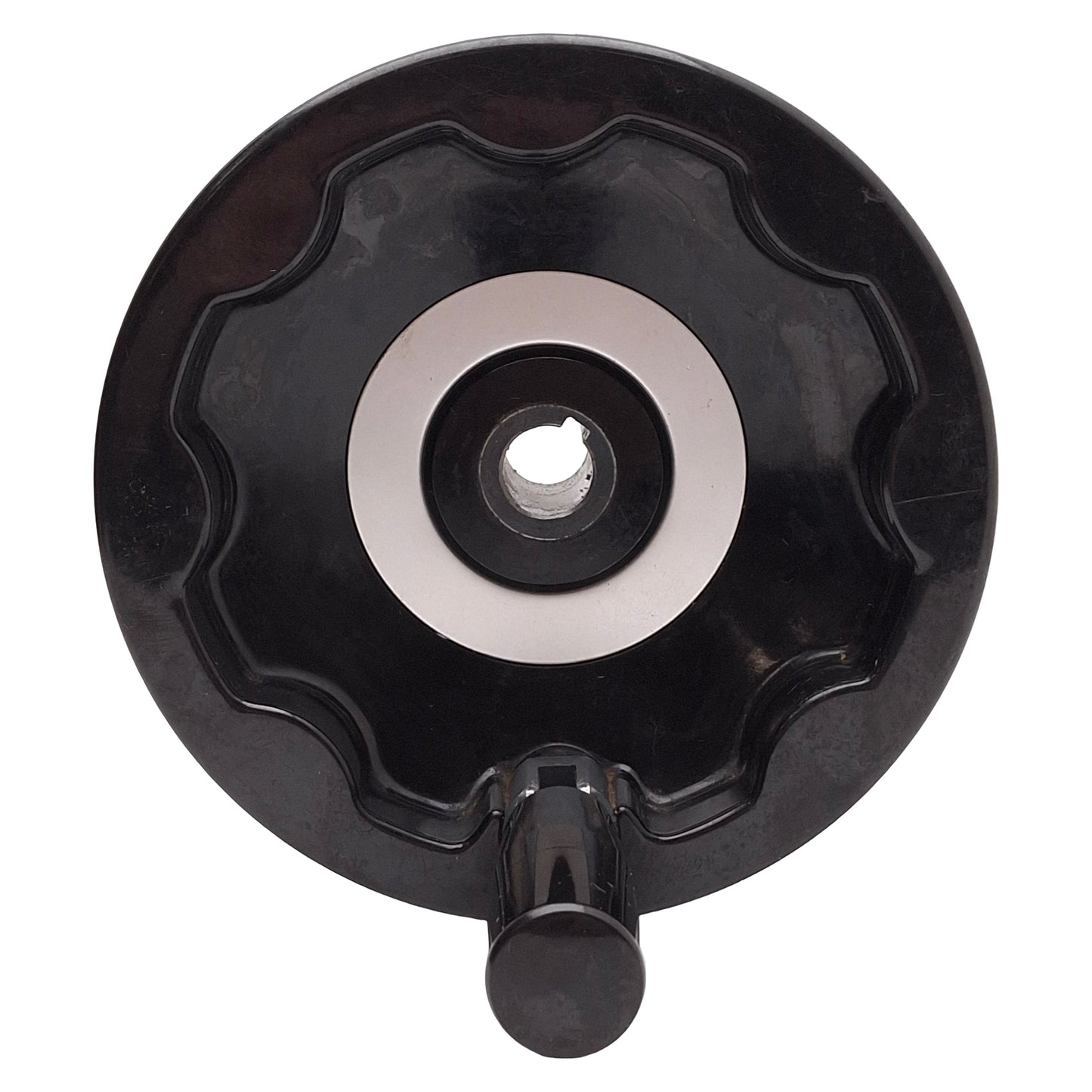Used Elesa Solid Handwheel w/ Fold-Away Handle, ø150mm OD, ø5/8in Bore, Black