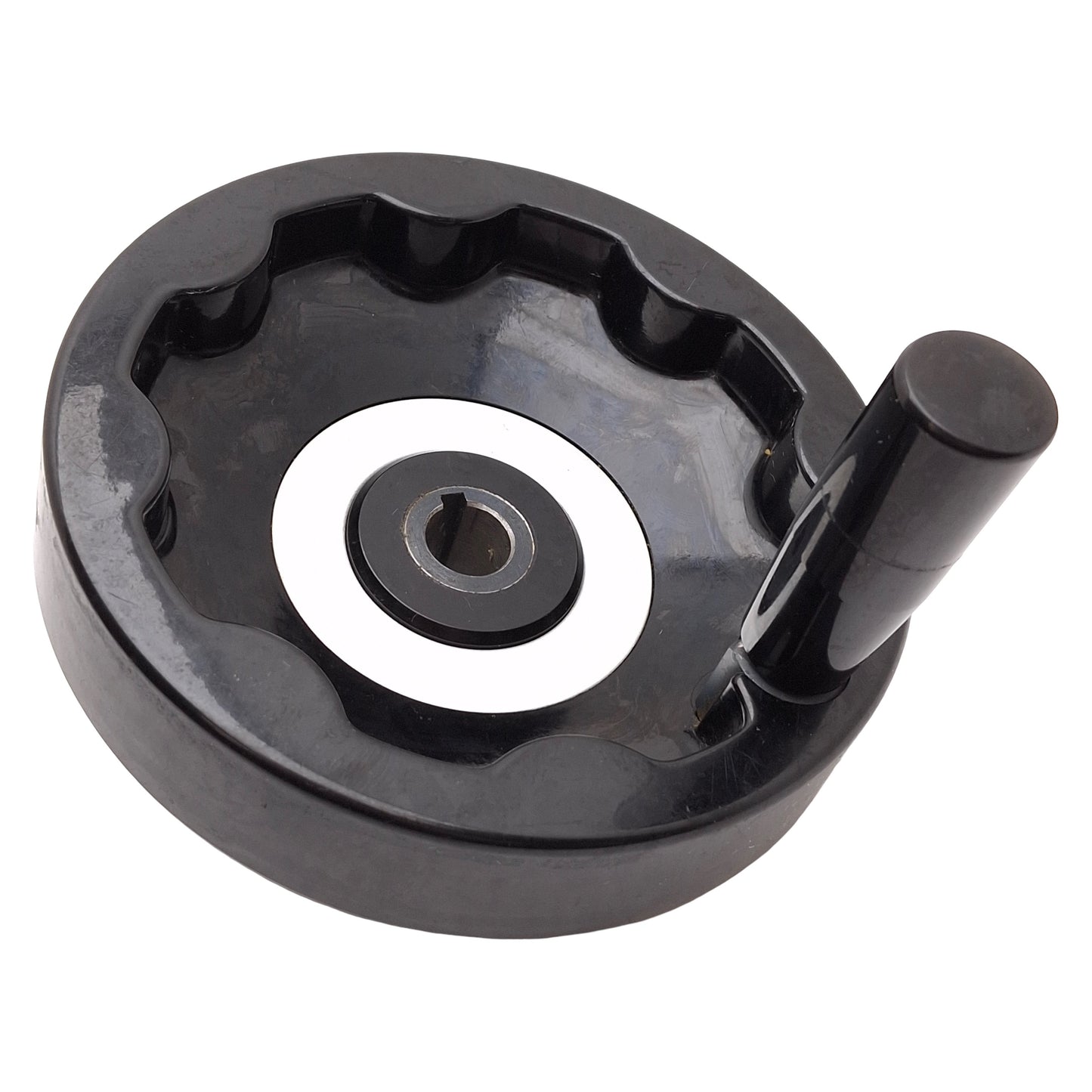 Used Elesa Solid Handwheel w/ Fold-Away Handle, ø150mm OD, ø5/8in Bore, Black