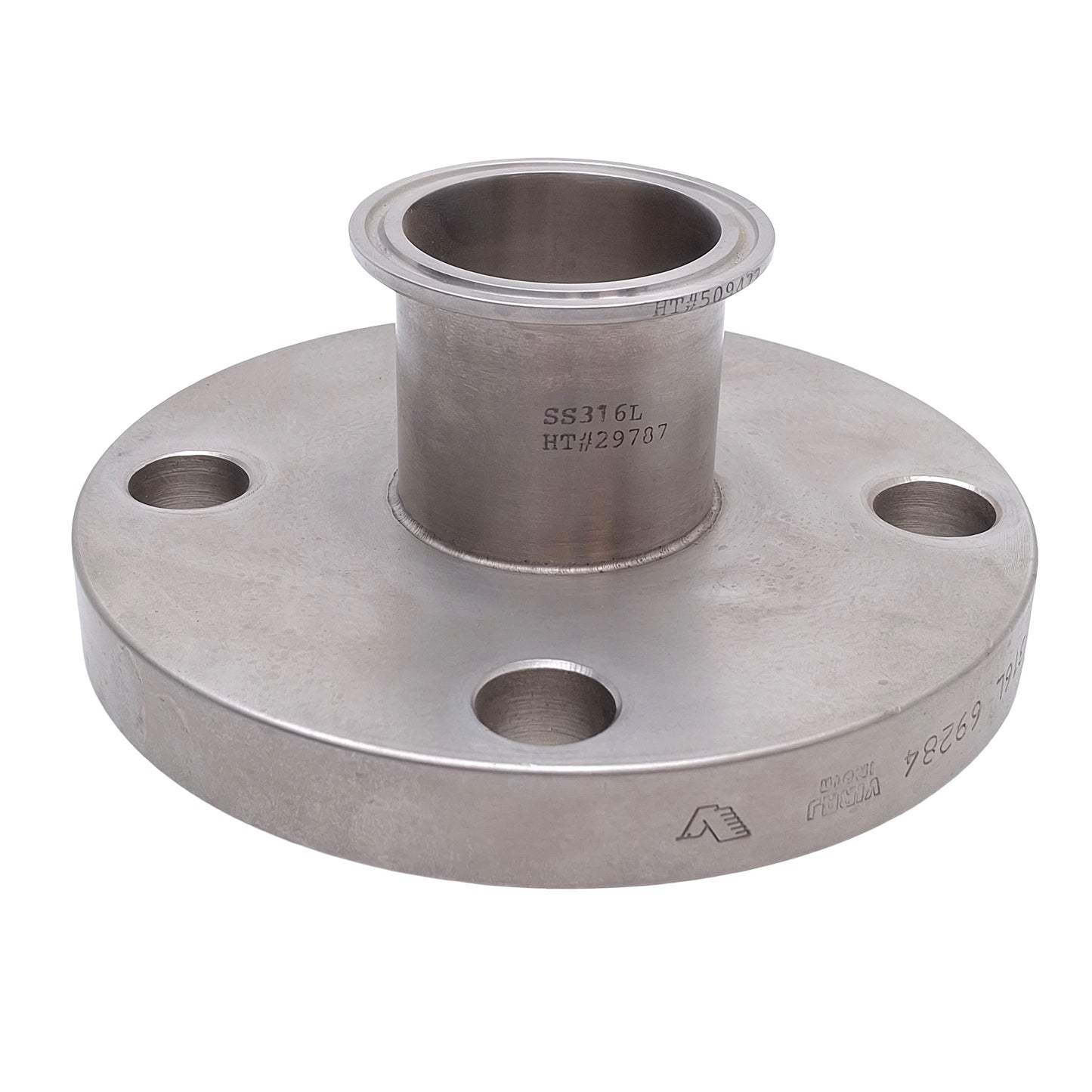 Used Viraj 2 150LB B16 A/SA182 Sanitary Flange Adapter, Bolt Flange to 2in Sanitary