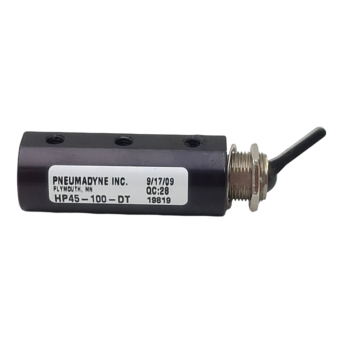 Used Pneumadyne HP45-100-DT Detented Toggle Air Control Valve, 4-Way, 5-Port, #10-32