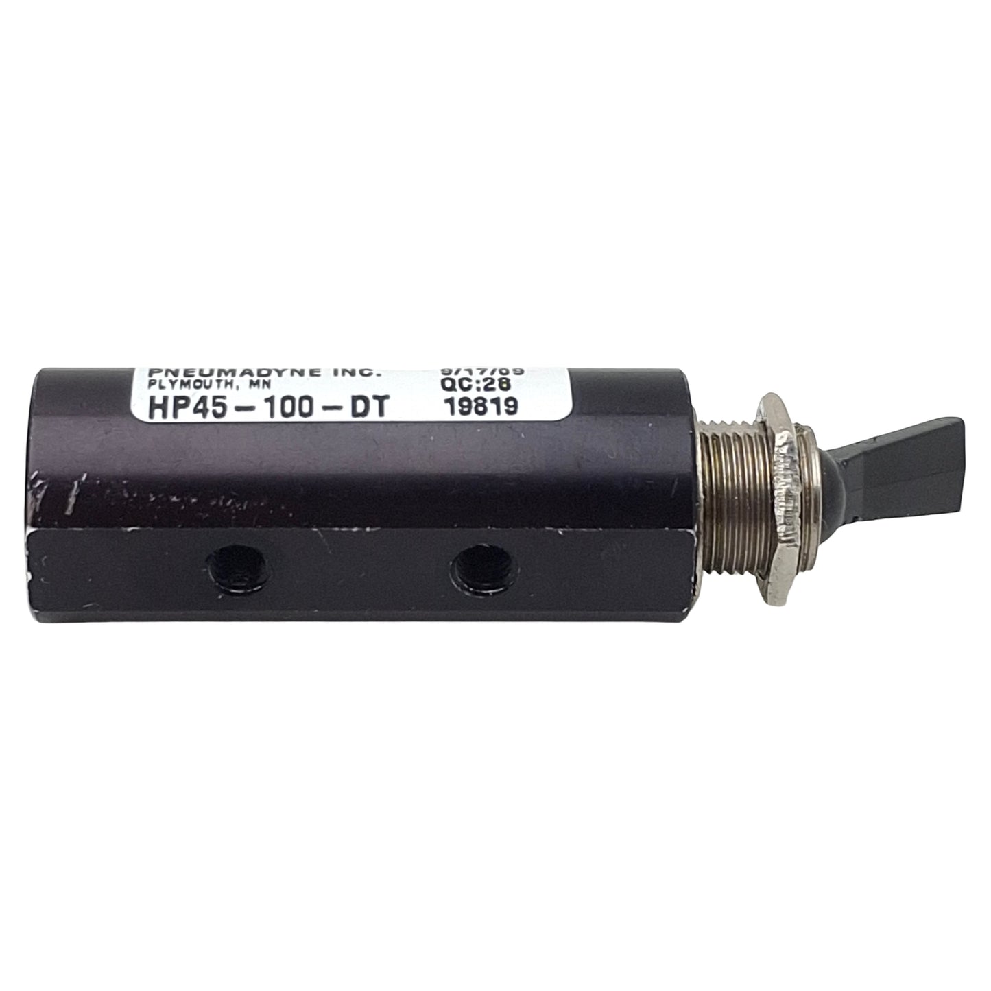 Used Pneumadyne HP45-100-DT Detented Toggle Air Control Valve, 4-Way, 5-Port, #10-32