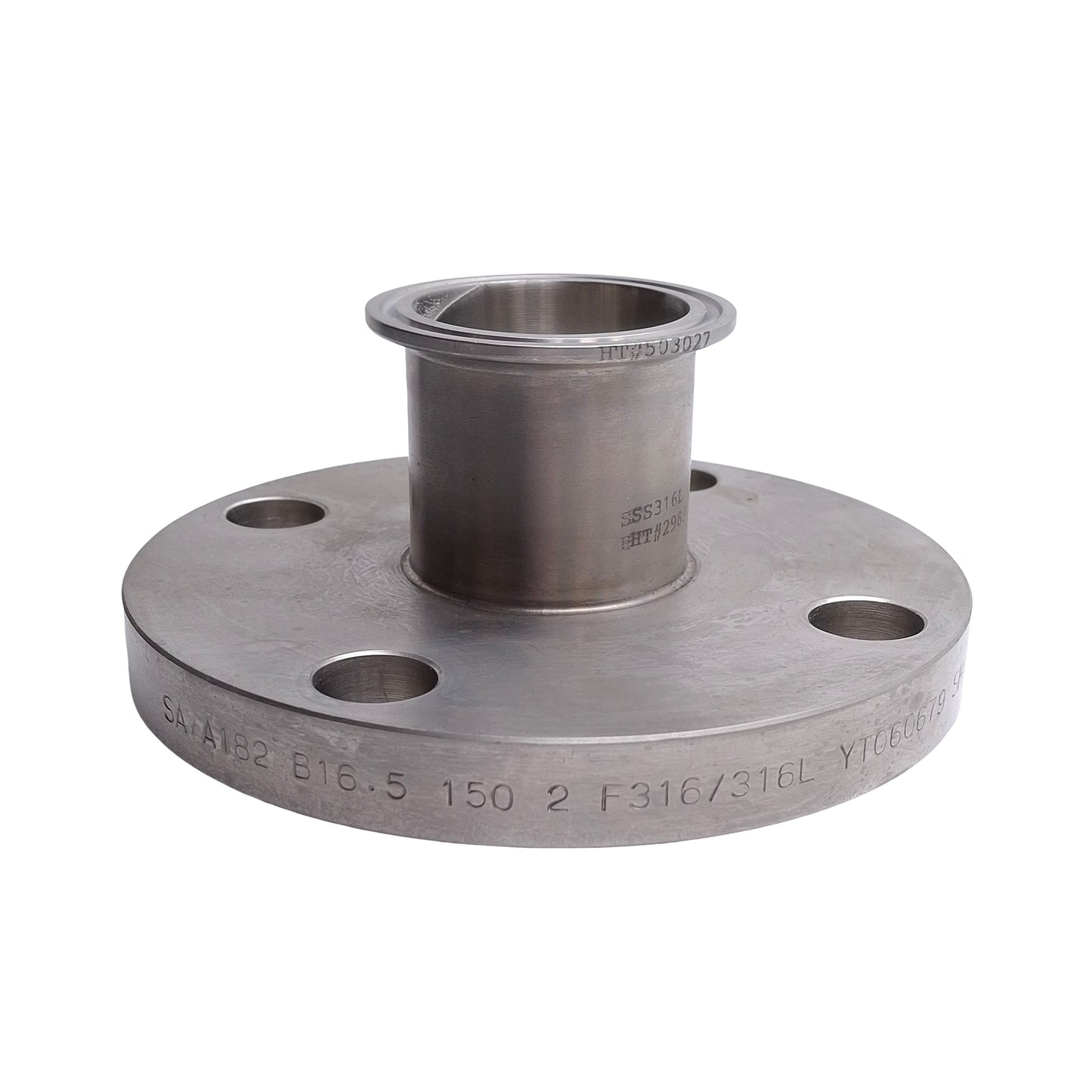 Used Shinsei SA A182 B16.5 150 2 Sanitary Flange Adapter, Bolt Flange to 2in Sanitary
