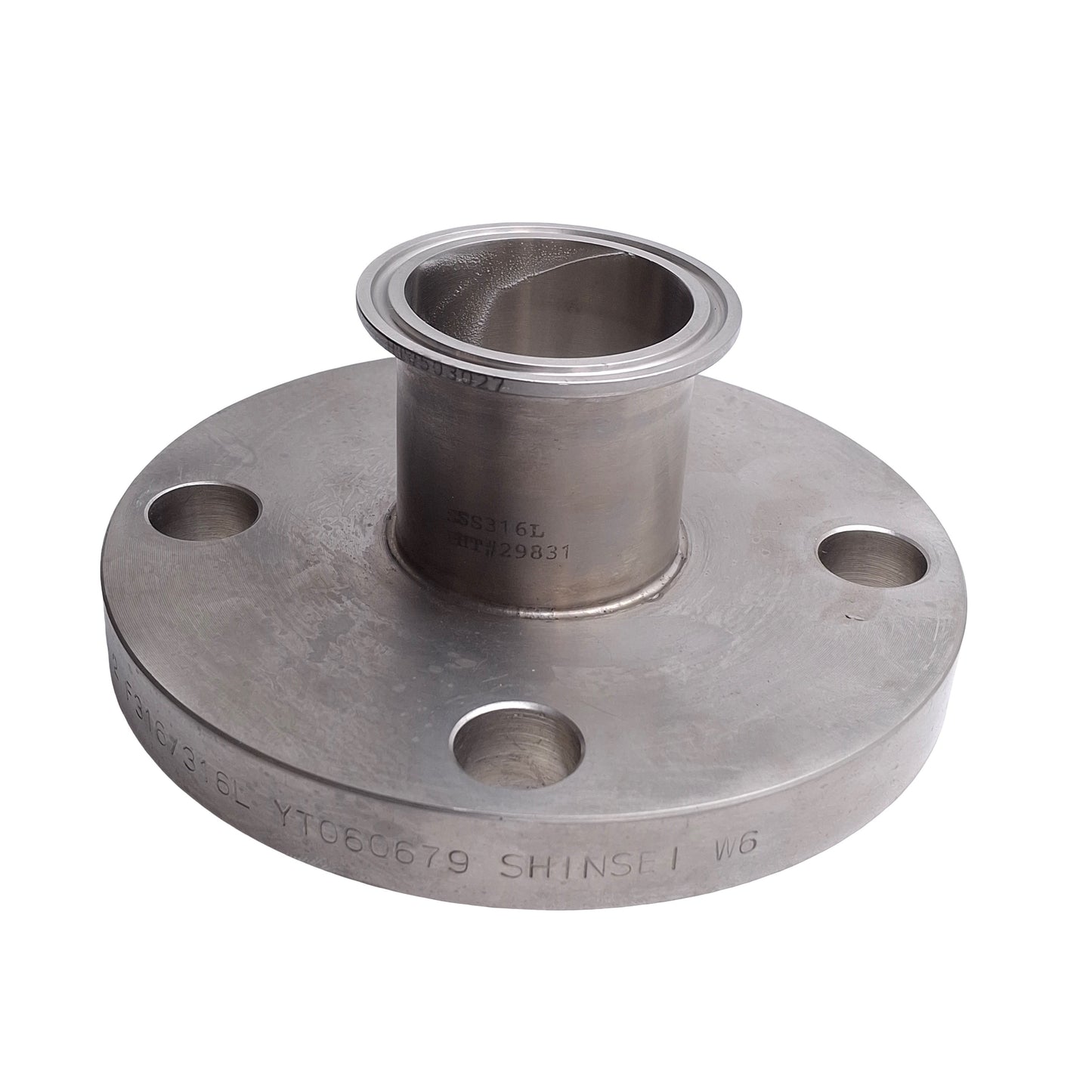 Used Shinsei SA A182 B16.5 150 2 Sanitary Flange Adapter, Bolt Flange to 2in Sanitary