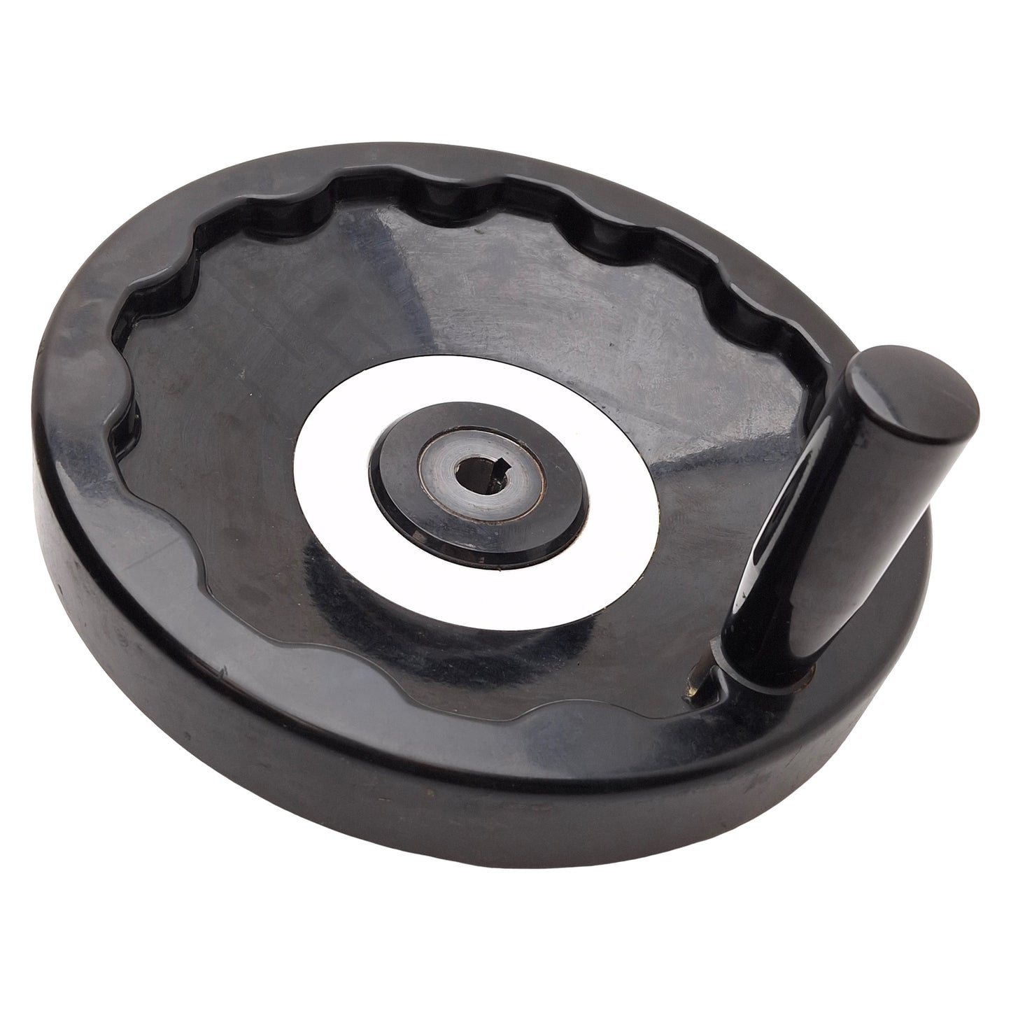 Used Elesa Solid Handwheel w/ Fold-Away Handle, ø250mm OD, ø5/8in Bore, Black
