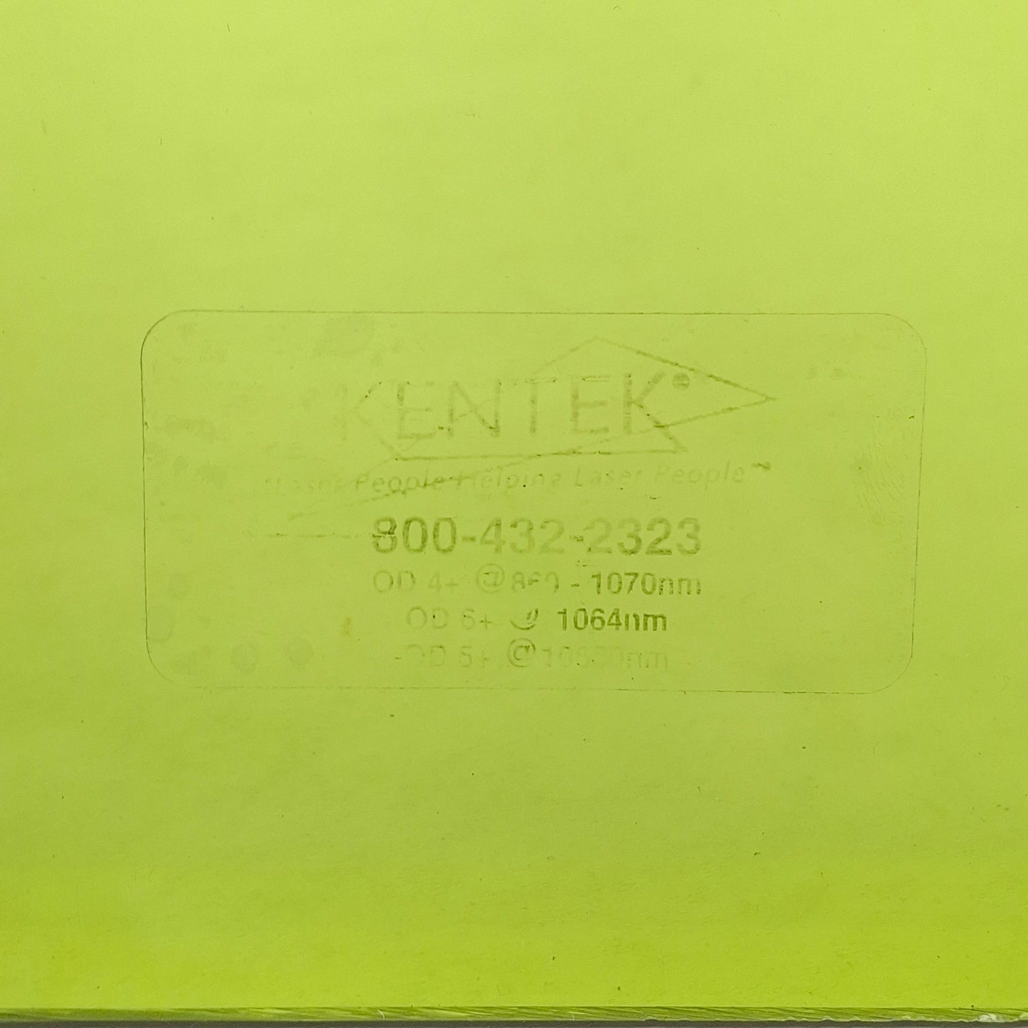 Used Kentek Acrylic Laser Safety Window ND:YAG Lasers 1064nm, 10-15/16in x 9 x 0.12in
