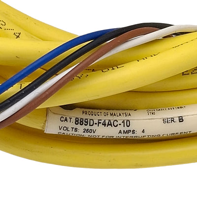 Used Allen Bradley 889D-F4AC-10 Cordset, 4-Pin M12 Female to Leads, 4A 250VAC, 6m