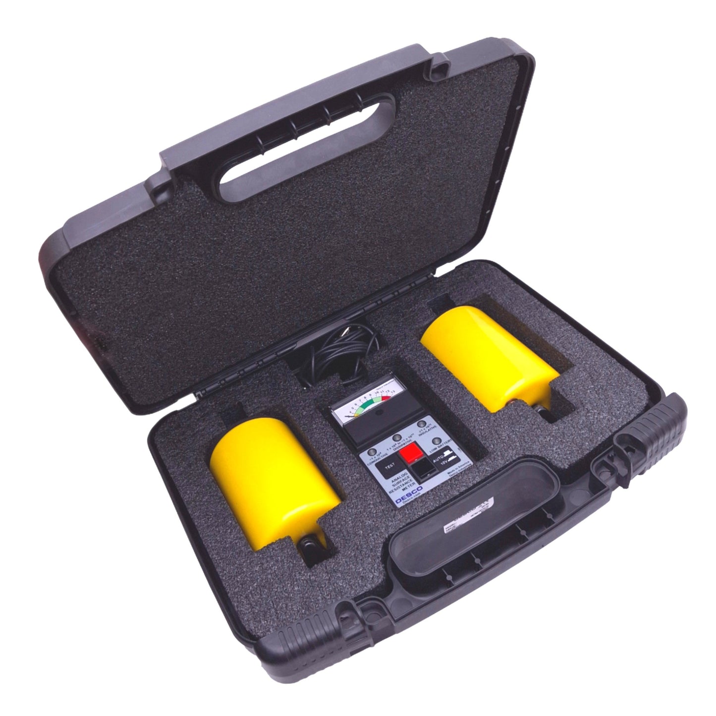 Used Desco 19784 Surface Resistance Test Kit, 10³ to 10¹³ Ohms, 10V/100V Switch, 9VDC