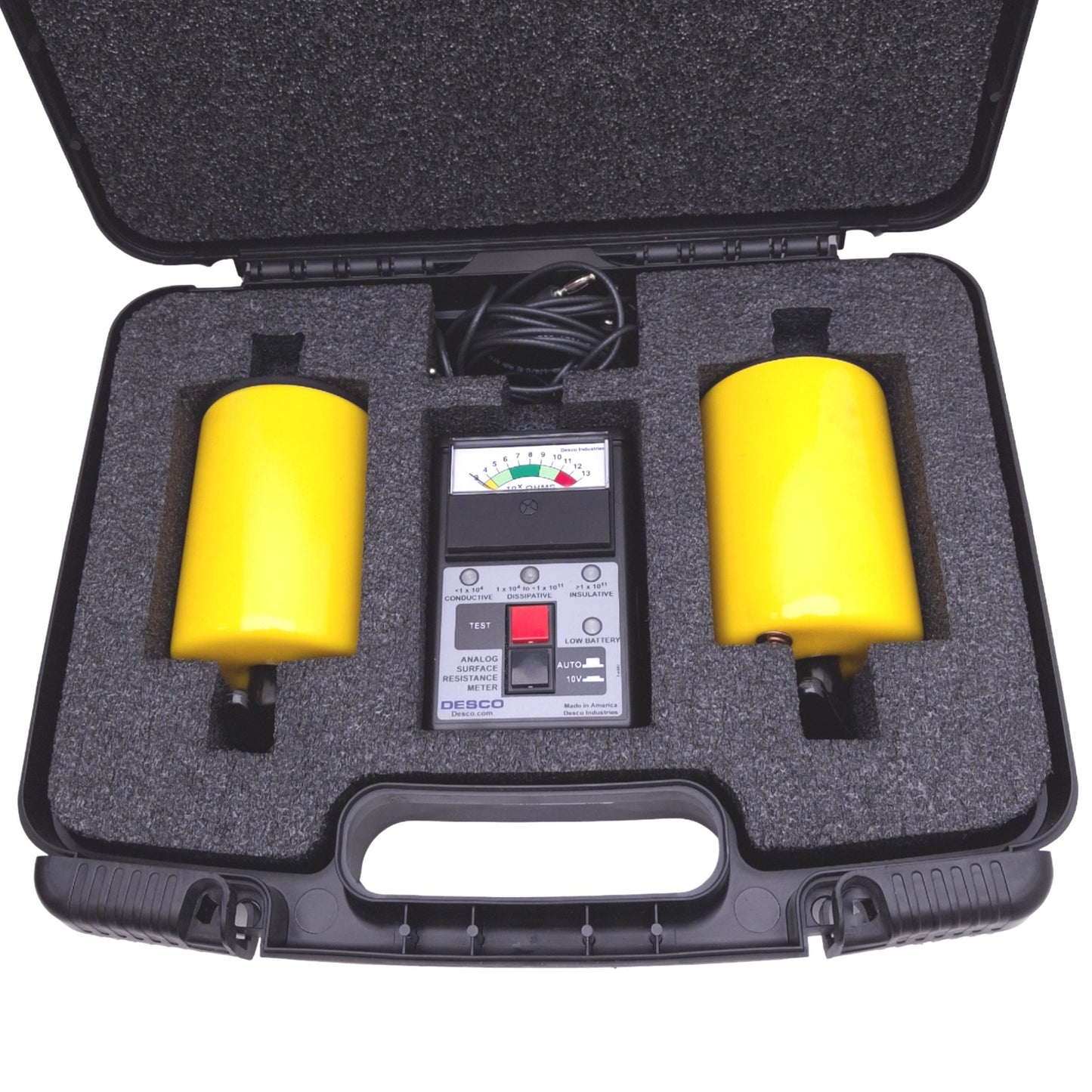Used Desco 19784 Surface Resistance Test Kit, 10³ to 10¹³ Ohms, 10V/100V Switch, 9VDC