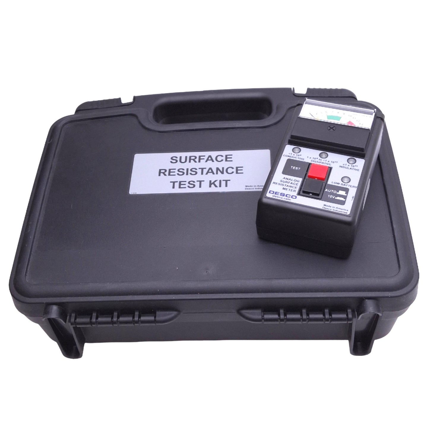 Used Desco 19784 Surface Resistance Test Kit, 10³ to 10¹³ Ohms, 10V/100V Switch, 9VDC