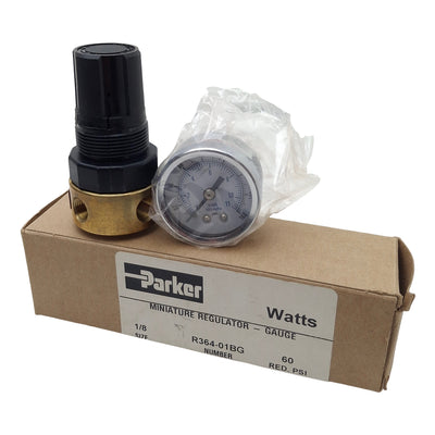 New Parker R364-01BG Miniature Pneumatic Regulator, 1/8in NPT, 0-60psi, 10SCFM