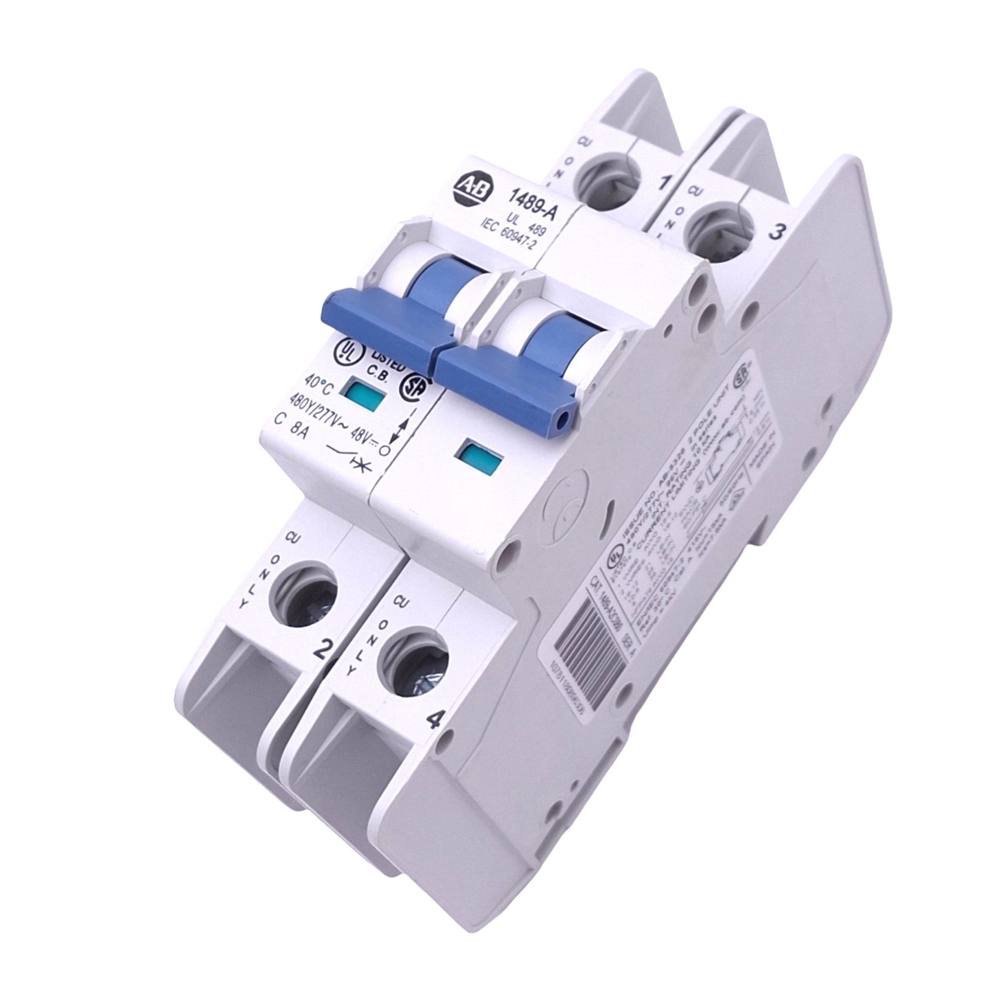 Used Allen Bradley 1489-A2C080 Circuit Breaker, 2-Pole 8A, 480Y/277VAC 48VDC Max