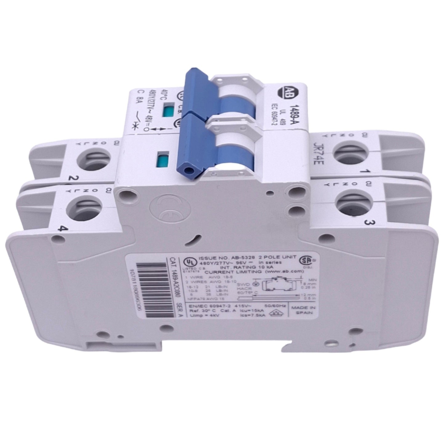Used Allen Bradley 1489-A2C080 Circuit Breaker, 2-Pole 8A, 480Y/277VAC 48VDC Max