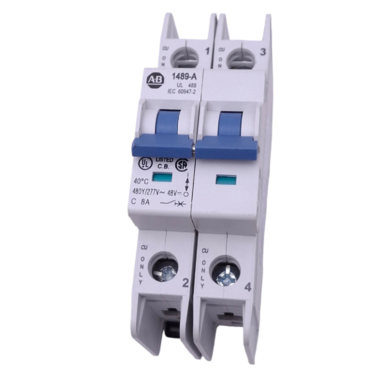 Used Allen Bradley 1489-A2C080 Circuit Breaker, 2-Pole 8A, 480Y/277VAC 48VDC Max