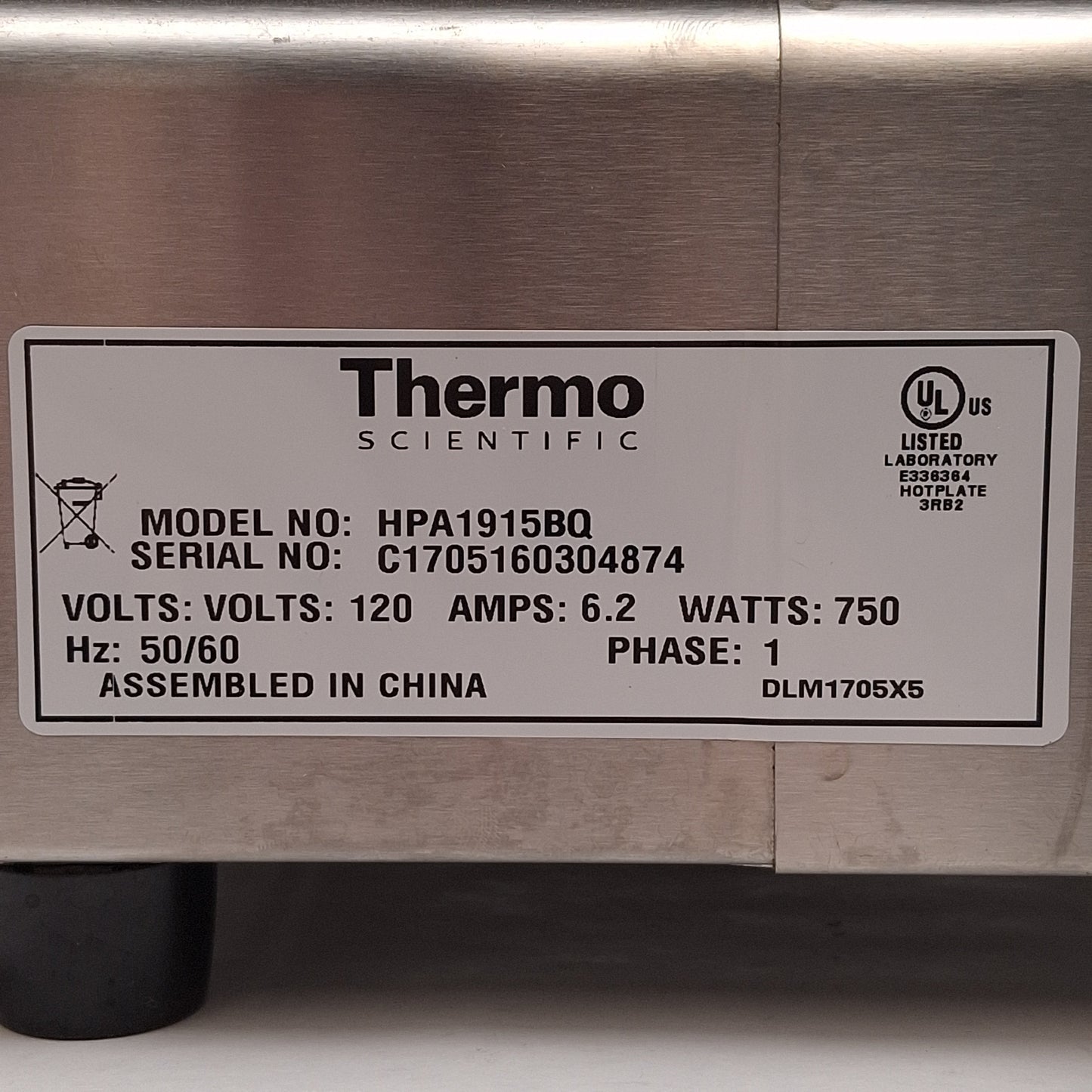 Used Thermo Scientific HPA1915BQ Aluminum-Top Hotplate, 38-371°C, 750W, 120VAC 6.2A