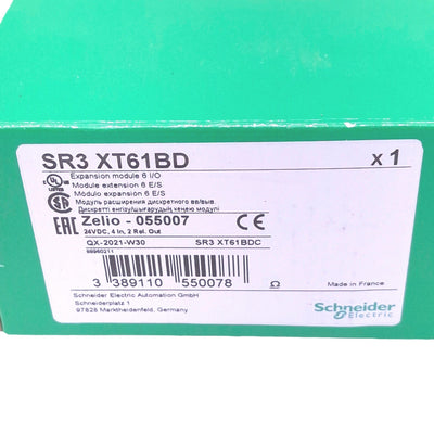 New Schneider Electric SR3XT61BD Expansion Module for Zelio Logic, 4DI 2RO, 24VDC