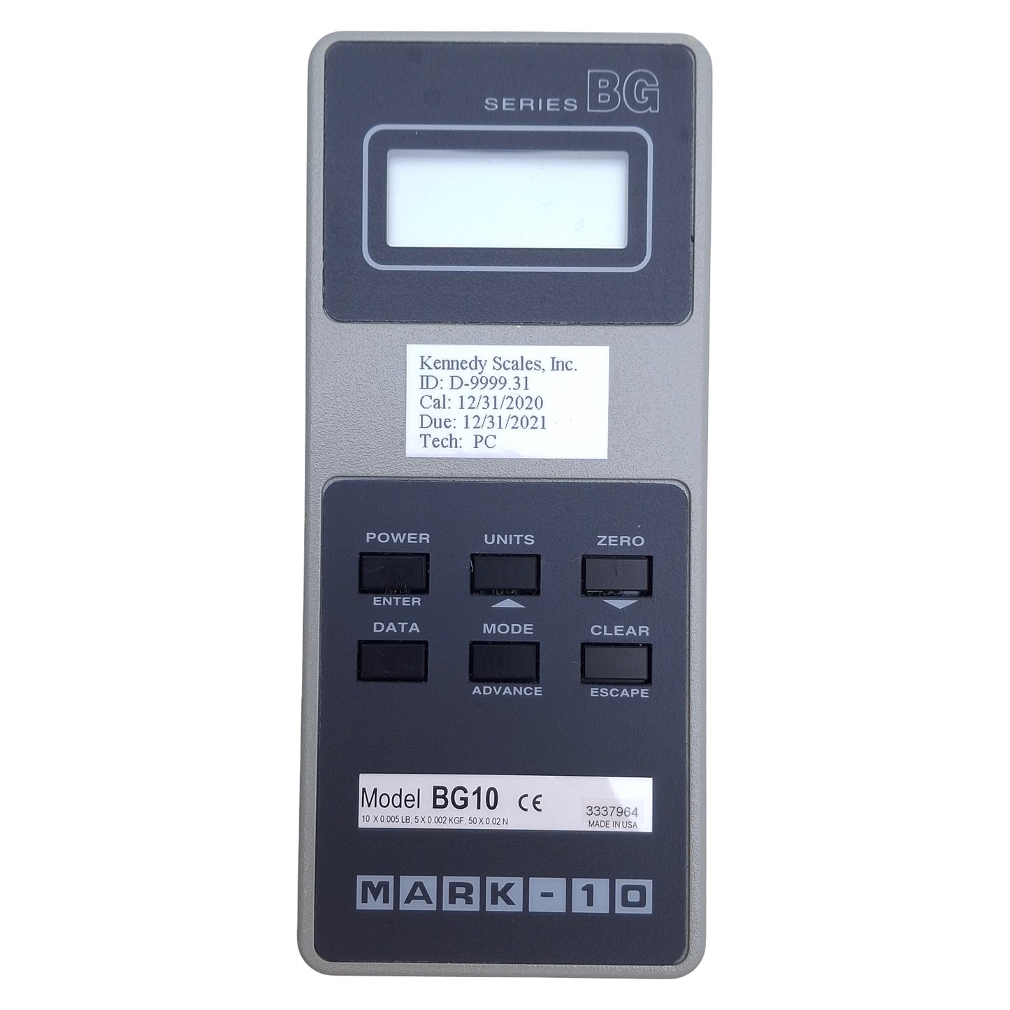 Used MARK-10 BG10 Digital Force Gage Capacity: 10lbs, Resolution: 0.005lb, 120VAC