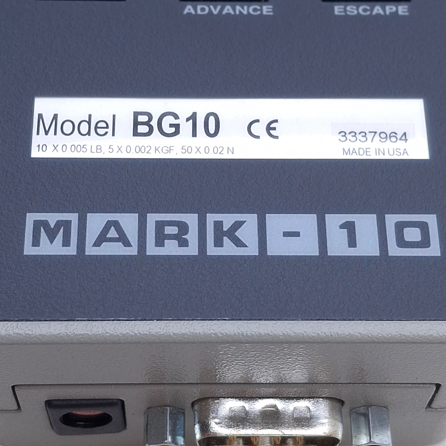 Used MARK-10 BG10 Digital Force Gage Capacity: 10lbs, Resolution: 0.005lb, 120VAC