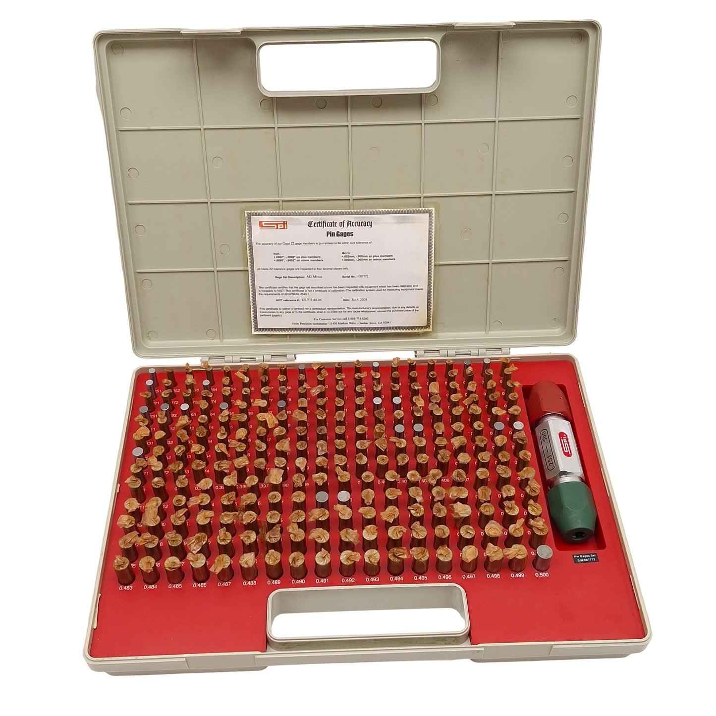Used SPI M2 Minus 250pcs Class ZZ Pin Gages Set, ø0.251-0.500in, +0.0000 to -0.0002in