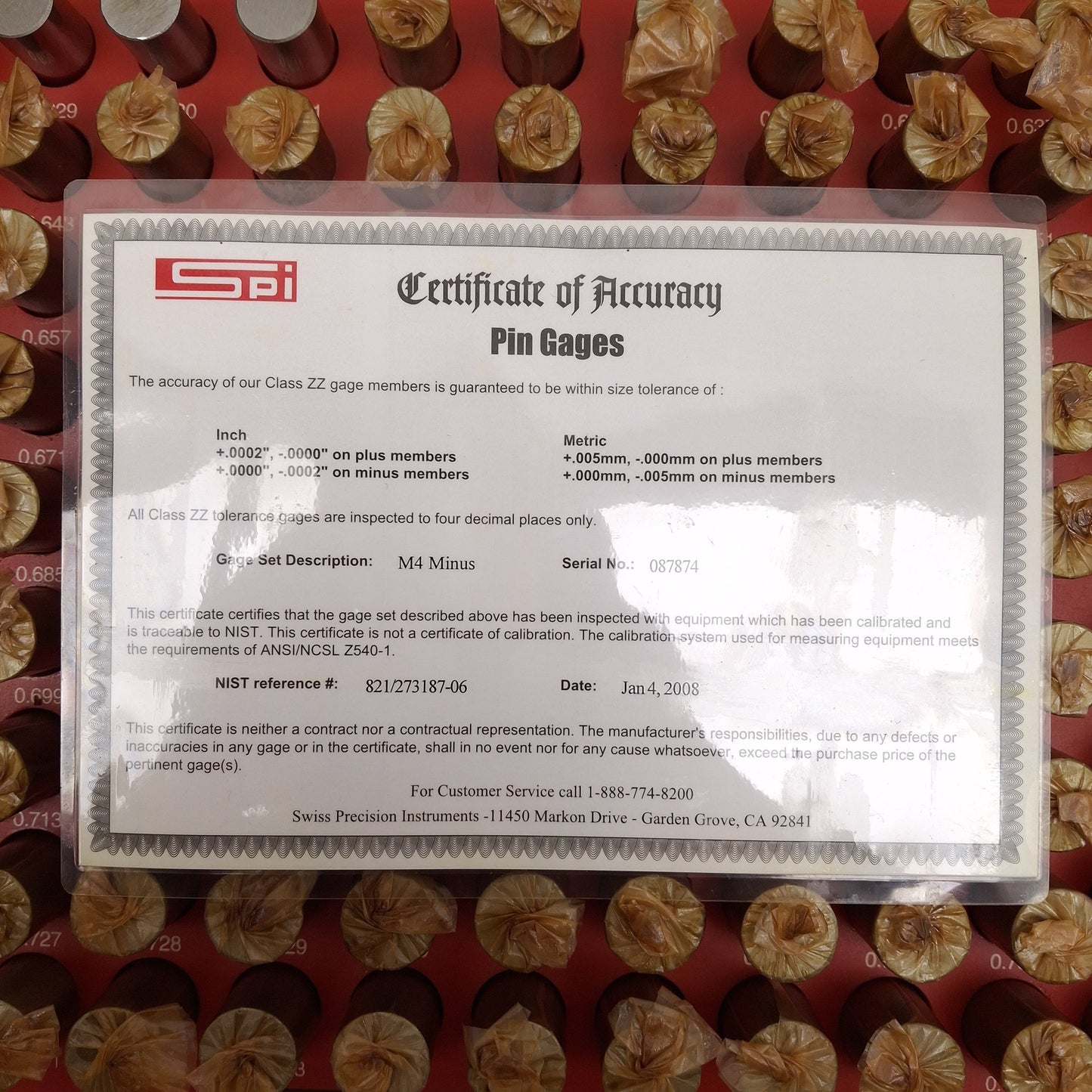 Used SPI M4 Minus 125pcs Class ZZ Pin Gages Set, ø0.626-0.750in, +0.0000 to -0.0002in