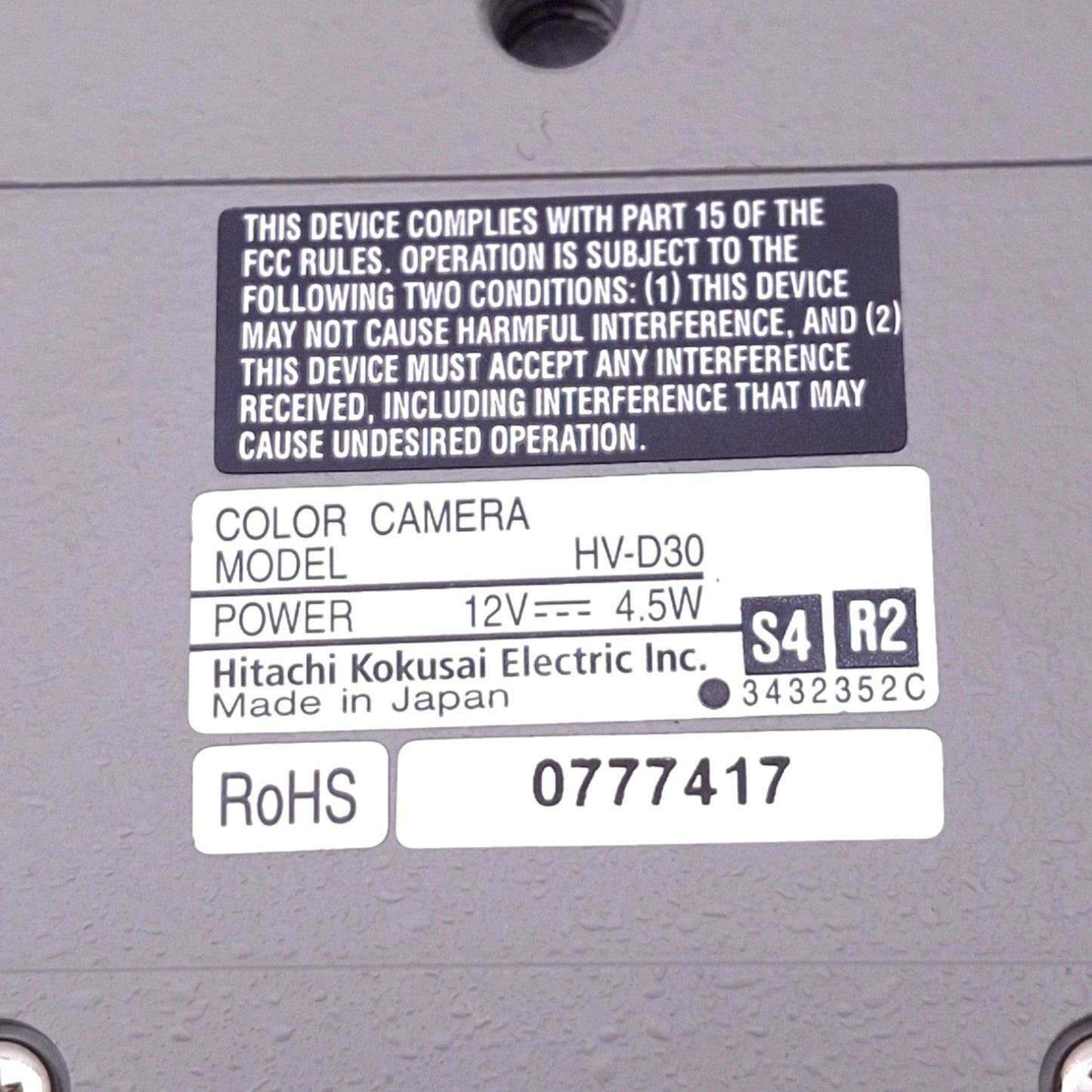 Used Hitachi HV-D30 3CCD Color Camera, 1/3in CCD, 811x508, 800 TV Lines, 12VDC