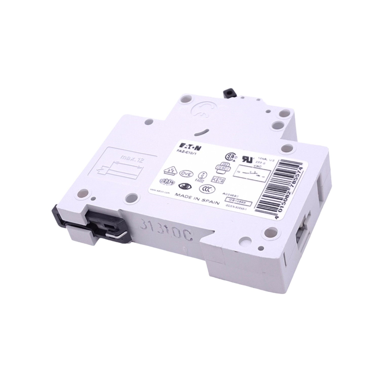 Used Eaton FAZ-C10/1 Miniature Circuit Breaker, 1-Pole 10A, 230/400VAC, DIN Rail