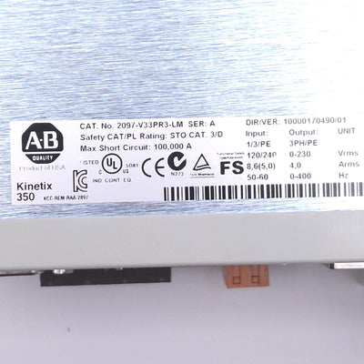 Used Allen Bradley 2097-V33PR3-LM Kinetix 300 Servo Drive, 3ph 0-230VAC 0-400Hz, 1kW