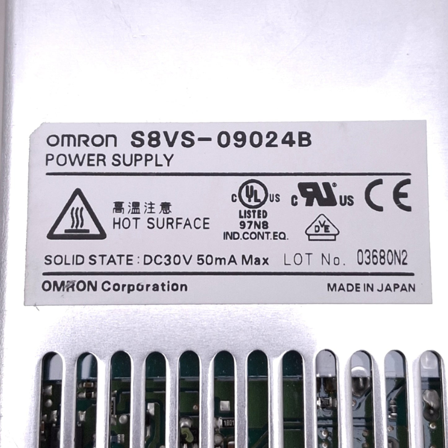 Used Omron S8VS-09024B Power Supply w/ Display, 100-240VAC In, 24VDC 3.75A Out, 90W