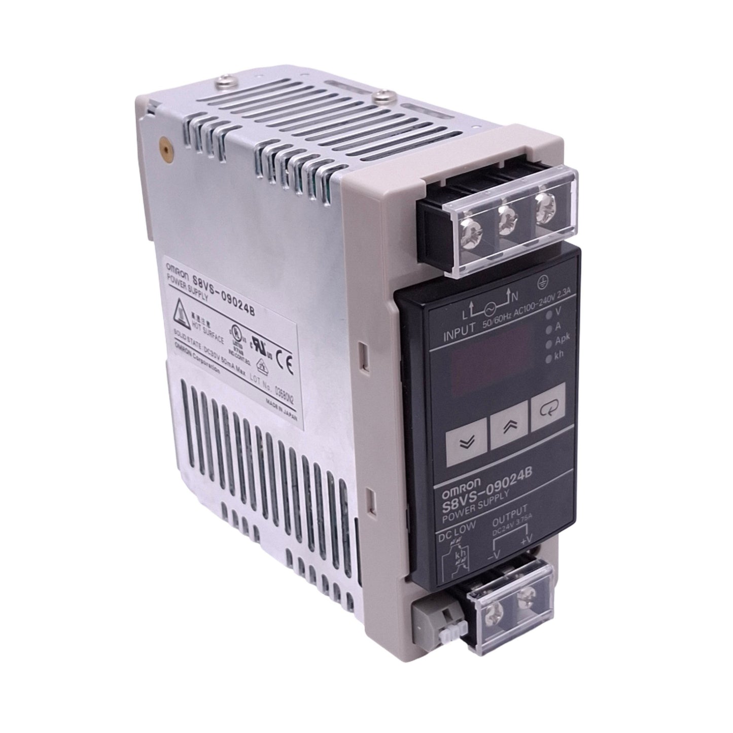 Used Omron S8VS-09024B Power Supply w/ Display, 100-240VAC In, 24VDC 3.75A Out, 90W