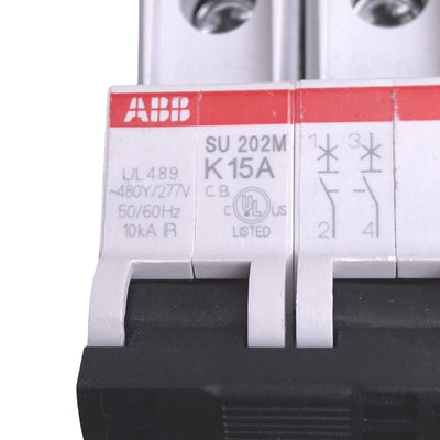 Used ABB SU202M-K15 Circuit Breaker, 2-Pole, 15A, 480Y/277VAC Max, DIN Rail