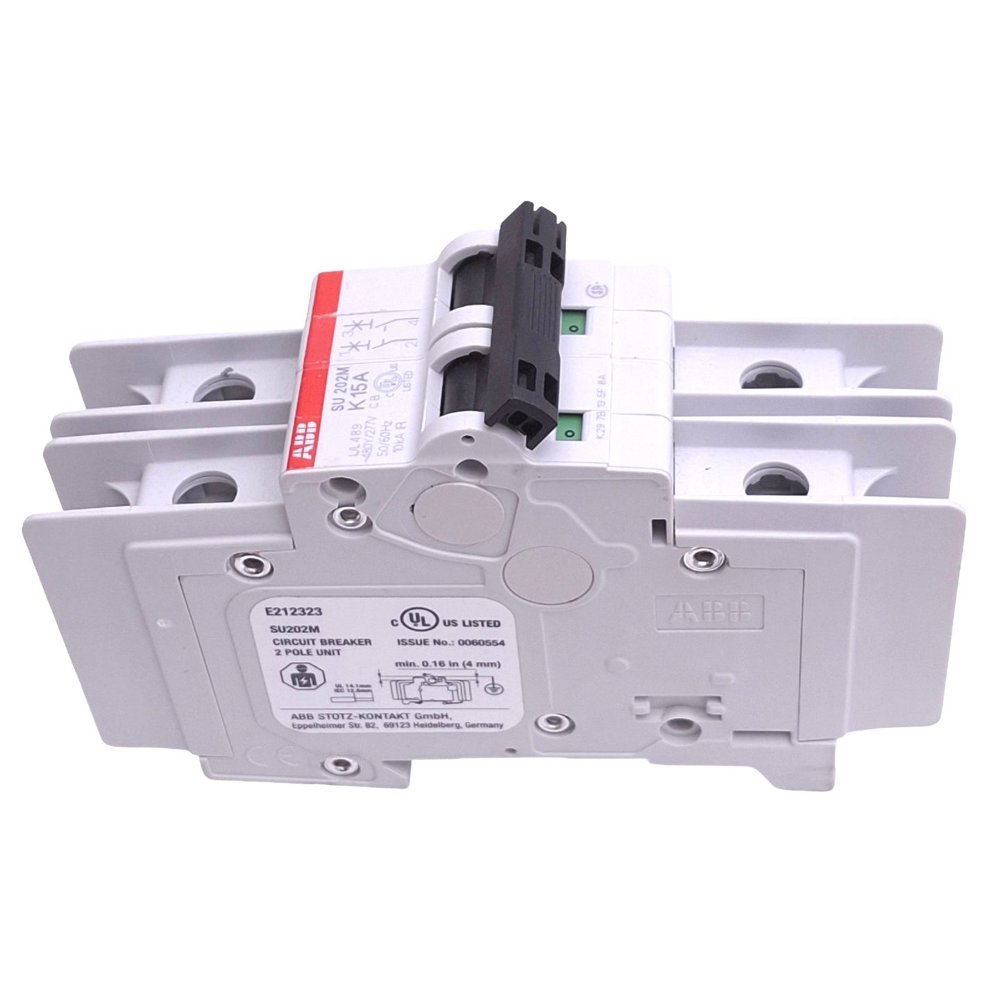 Used ABB SU202M-K15 Circuit Breaker, 2-Pole, 15A, 480Y/277VAC Max, DIN Rail