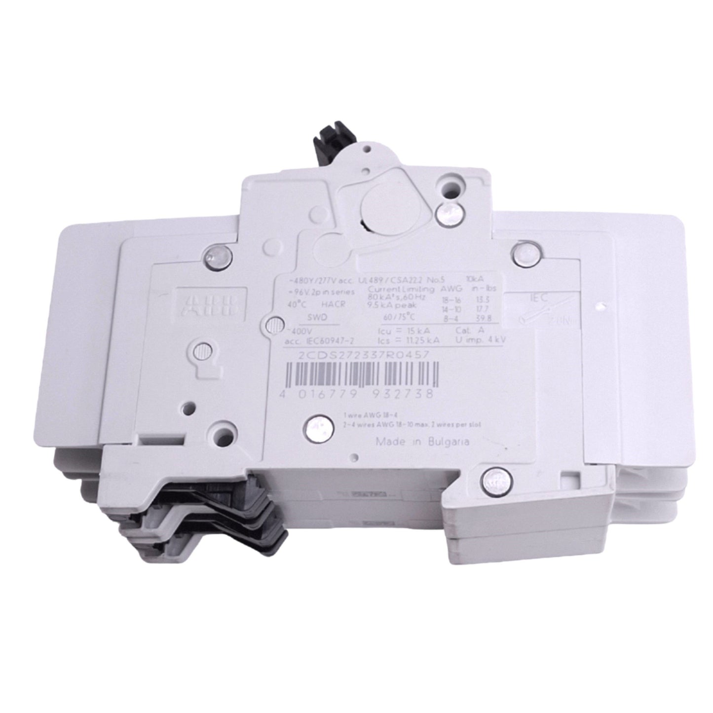 Used ABB SU202M-K15 Circuit Breaker, 2-Pole, 15A, 480Y/277VAC Max, DIN Rail